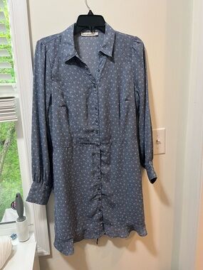 Abercrombie Long Sleeve Button Down Blue Floral Mini Dress w Collar